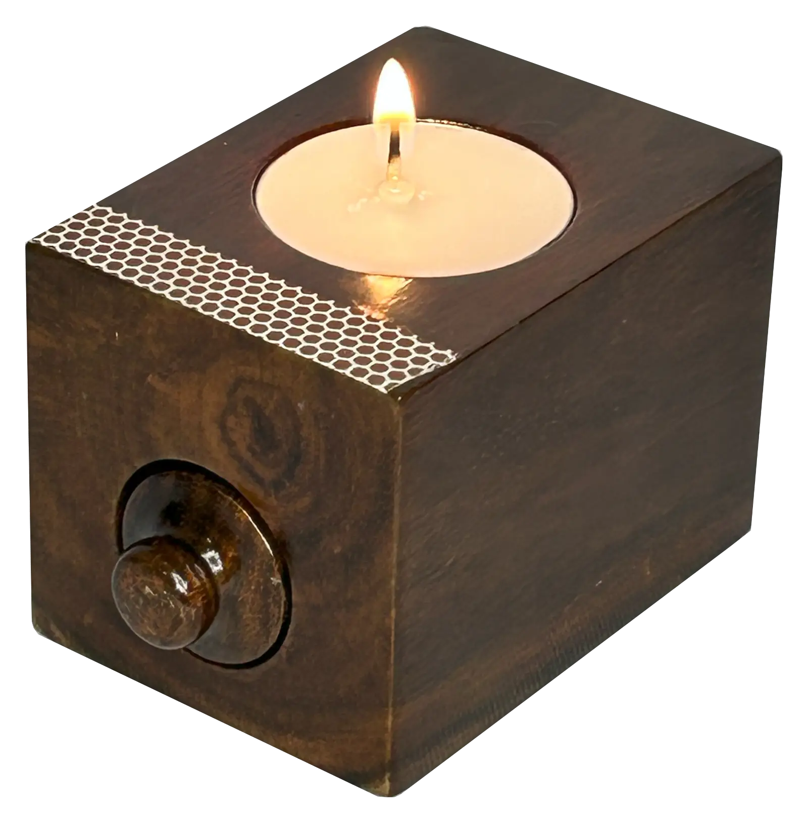 Single Tealight with Match Cylinder - Wooden Craft